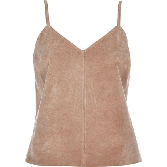 River Island Beige Premium Suede Cami Top sz M - Picture 1 of 10